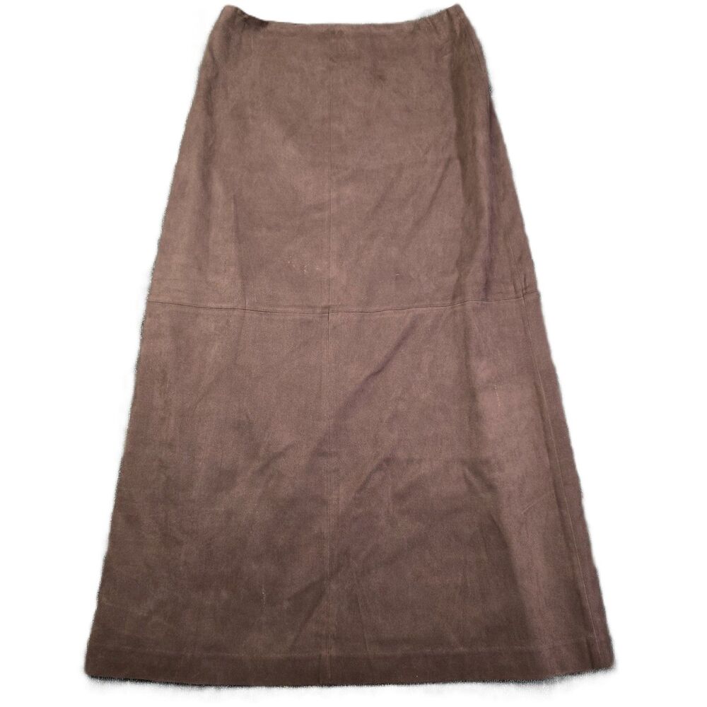 Vintage Talbots Collection A-Line Maxi Skirt Womens 10 Brown Faux Suede Korea